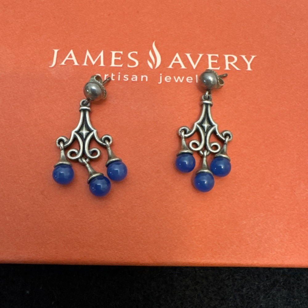 retired James Avery Madrid blue chalcedony dangle earrings Rare
